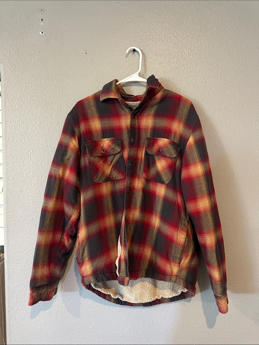 Men's Red Plaid Sherpa Lined Flannel Shirt Jacket